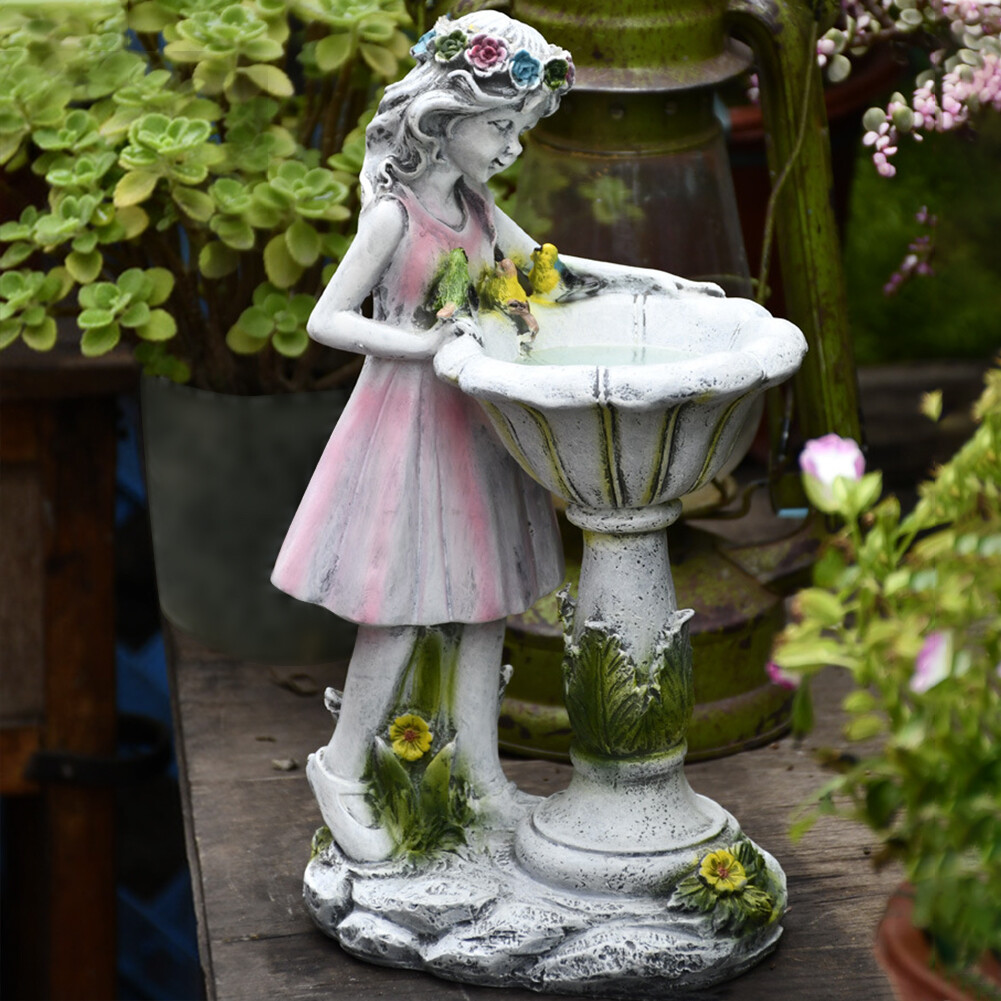 Art Cute Flower Fairy Garden Statues Resin Ornaments With Solar Light