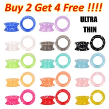 2pcs White Spots Ear Plugs Thin Silicone Ear Gauges Double Fared Flesh Tunnels