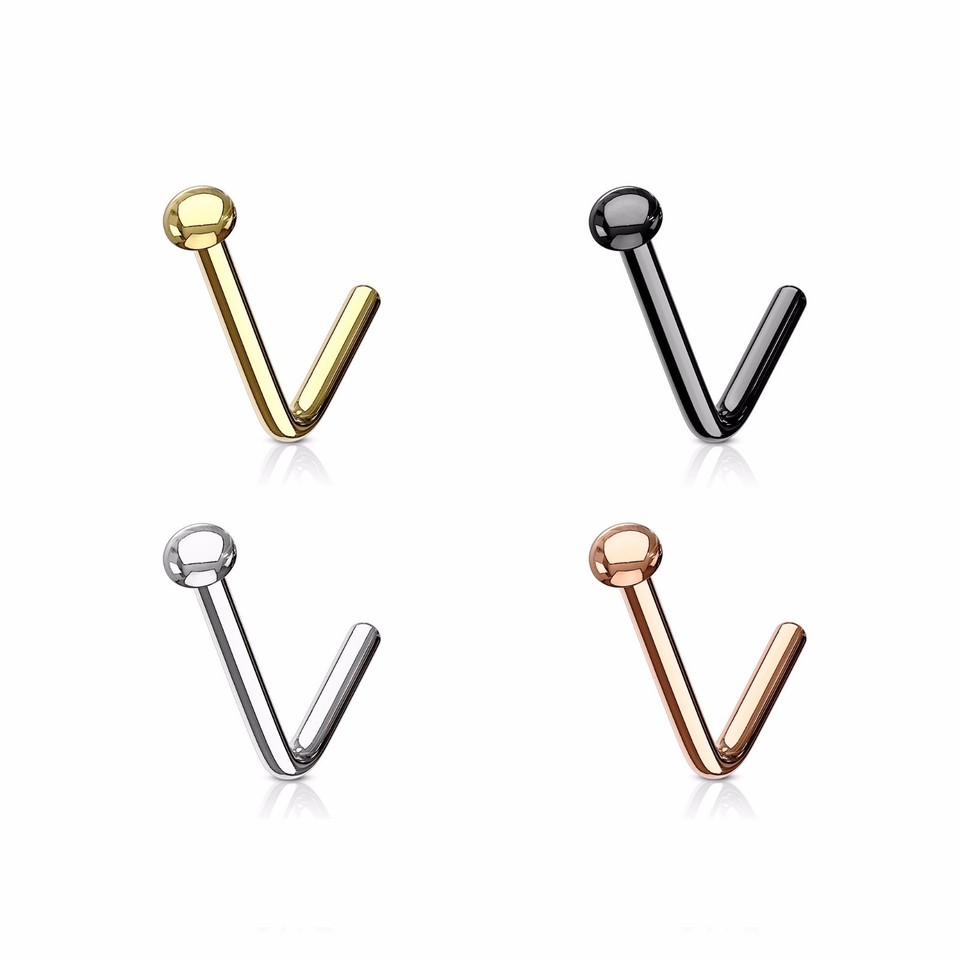 20G 18G Nose Ring Stud Flat Dome IP Surgical Steel L Bend Shape Piercing Jewelry 