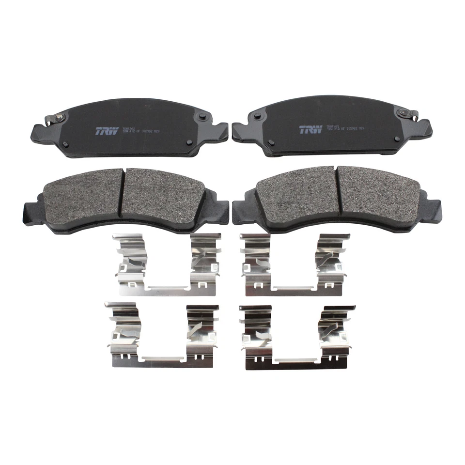 Juego de pastillas de freno delanteras metálicas ranuradas TRW Pro con clips para Cadillac Chevrolet GMC Foto 2 de 4