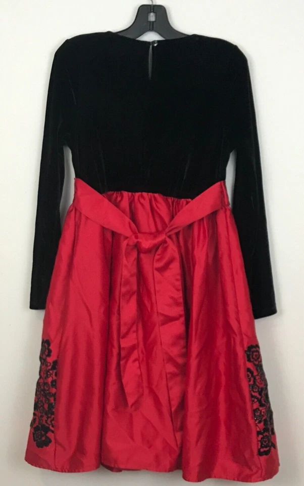 Rare Edition Girl 12 Party Dress Black Velvet Red Skirt Embellished Rhinestones - Image 3 of 4