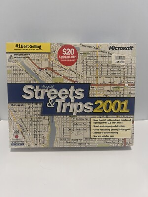 Vintage Microsoft Streets & Trips 2001 PC Software Program Brand New Sealed NOS