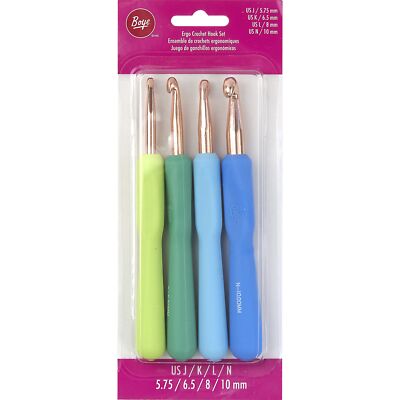 Boye Ergonomic Aluminum Crochet Hook Set 4/Pkg-Sizes J/K/L/N (Pack of 1)