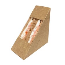 50 x Recyclable Kraft Paper Sandwich Wedge with Clear Window - Deep Fill