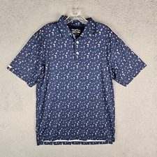 Straight Down Lorelei Polo Shirt Mens M Blue Mermaid Sea Life Print Performance