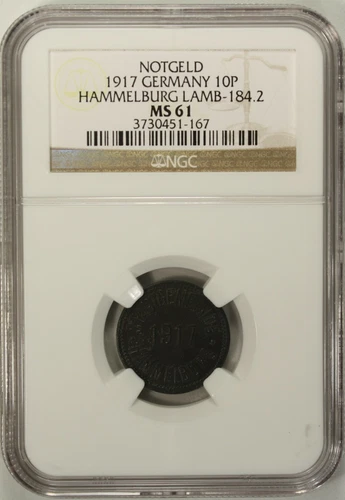 Germany 10 Pfennig 1917 NGC MS 61  UNC Iron Hammelburg  Lamb-184.2 Notgeld