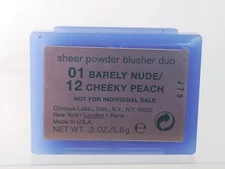 CLINIQUE SHEER POWDER BLUSHER DUO 01 BARELY NUDE / 12 CHEEKY PEACH .2 OZ