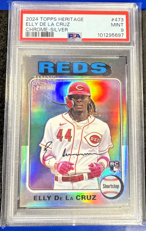 2024 Topps Heritage Chrome Silver Refractor ELLY De La CRUZ /375 #473 (RC) PSA9