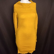 Derek Heart Med dress gold color sweater Y2K ruched casual career layer NEW