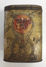 RARE BOITE TÔLE ÉMAILLÉE ANCIENNE DECOR EMBOUTI MUCHA ART NOUVEAU 17 CM