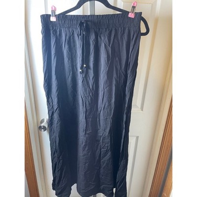 Guess Los Angeles Black Rayon Maxi Skirt Elastic Waist Drawstring XL Q41D01W5BS1
