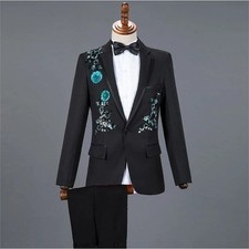 Floral Embroidered Suit Set - Slim Fit Tuxedo - Party Prom - Size: 42 Large NEW
