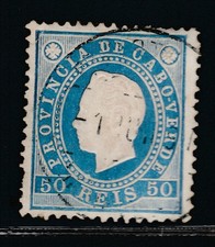 1886 CAPE VERDE 50 Reis Blue King Luis I Used