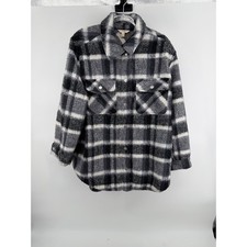 Womens Plaid Flannel Sherpa Lined Shacket Jacket Black White Gray Size M