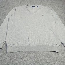 GANT Mens Sweater Size 3XL XXXL Grey Cotton Knit Pullover V-Neck Jumper