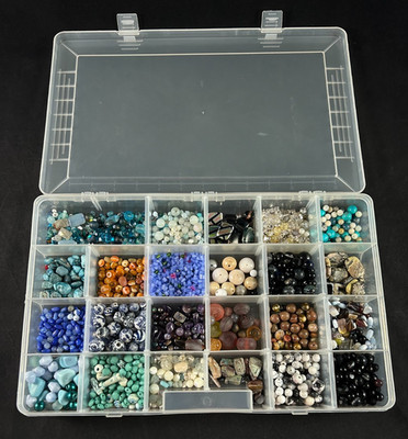 Mixed Lot of 3lbs Loose Beads + Organizer Box - Stone Glass Ceramic+ Variety #3