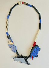 Vintage Ruby Z Candace Loheed Rhino Dinosaur Ceramic Statement Necklace 21"