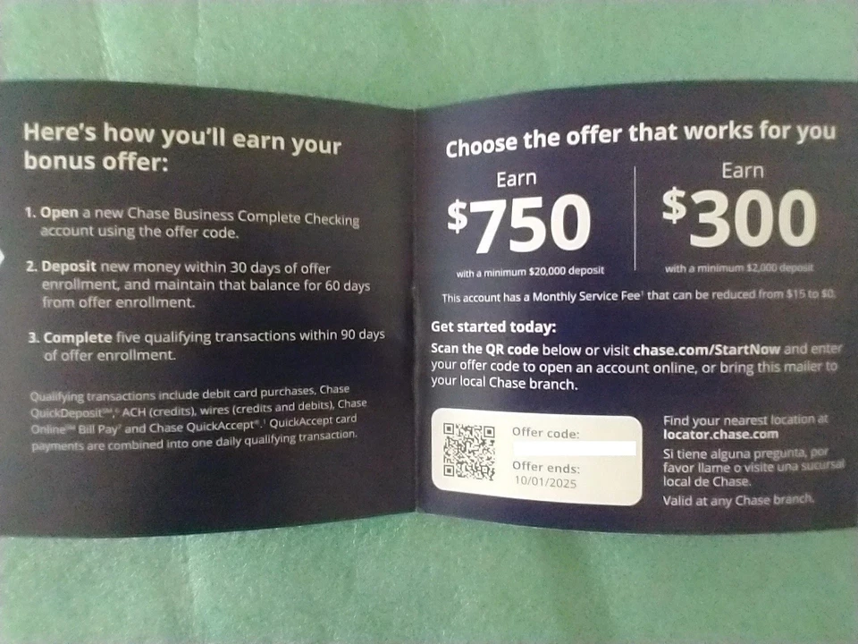 CHASE BANK for BUSINESS CHECKING $750 BONUS COUPON EXP 10/1/2025 PROMO COUPONS - Image 2 of 2