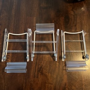 3- Easel Display Stand ADJUSTABLE White Back Clear Base LOT 
