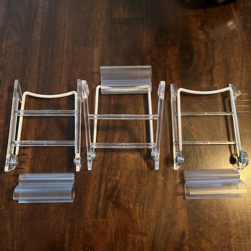 3- Easel Display Stand ADJUSTABLE White Back Clear Base LOT 