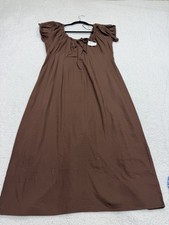 Old Navy Midi Dress Brown Short Sleeve Scoop Neck Cotton Vacay Resort Large NWT