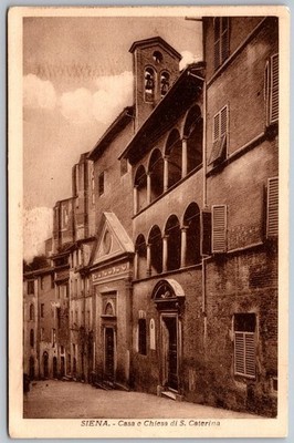 Postcard Siena Italy Casa Chiesa Caterina 1910s DB Brick Archway Sepia Photo