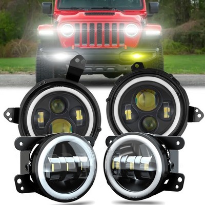 For Jeep Wrangler JL for Gladiator 2018-2022 Round LED Halo Headlights Fog Light