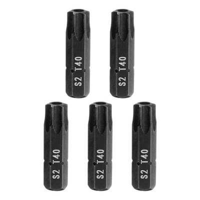 5pcs T40 Torx Screwdriver Bit with 1/4'' Hex Shank 25mm Length S2 Steel, Black