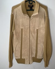 Vintage 60s 70s Suede Knit Zip Up Sweater Jacket Retro Men  s Tan Suede Jacket M