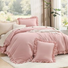 Full Comforter Set, 3 Pieces Blush Ruffle Bedding Set