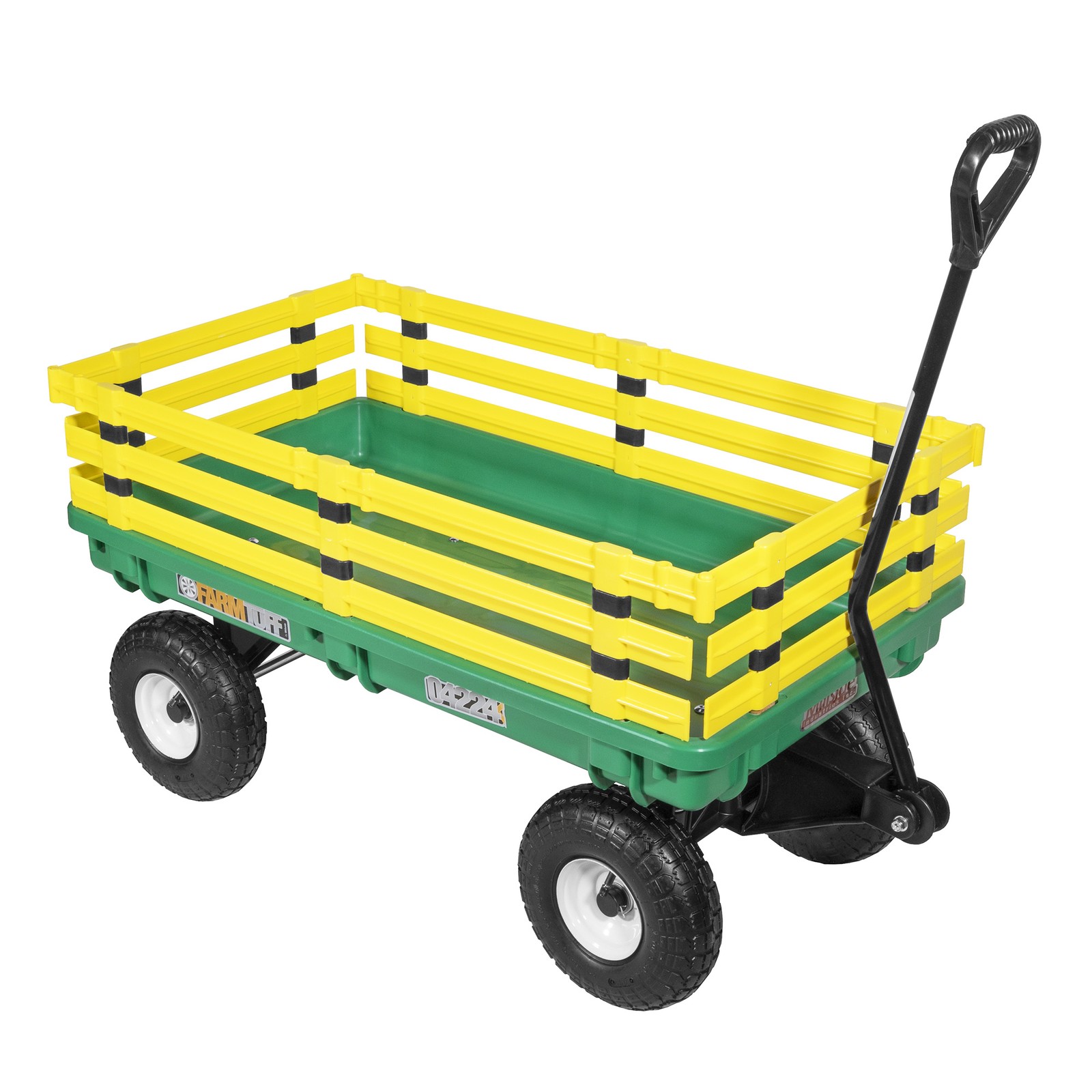 FARM-TUFF Plastic Deck Garden Wagon with Yellow Removable Side Racks, 20" x 38"