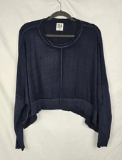 Planet by Lauren G Navy Blue  Oversized Beachy Dolman One Size Fits All Cropped 