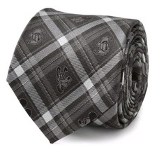 Disney Mickey and Friends Charcoal Plaid Men's Silk Tie Grayscale Donald Pluto