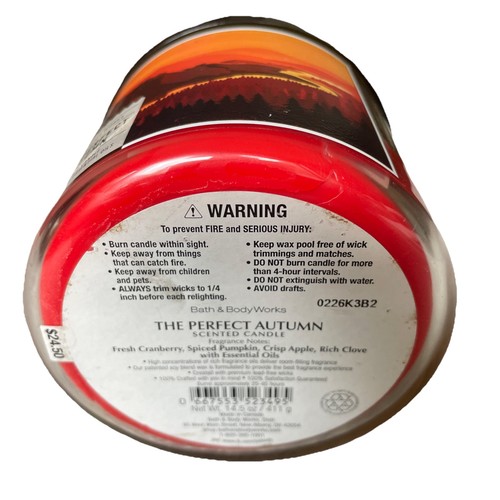 Bath & Body Works The Perfect Autumn 3 Wick 14.5 oz Scented Candle Glass Jar - Picture 3 of 5