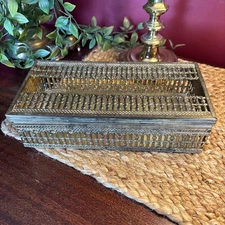 Vintage Gold Filigree Hollywood Regency Tissue Box Cover Holder Ornate Bamboo