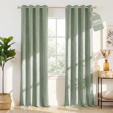 Sage Green 100 Blackout Linen Curtains 84 Inches Long 2 Panels, White Liner Com