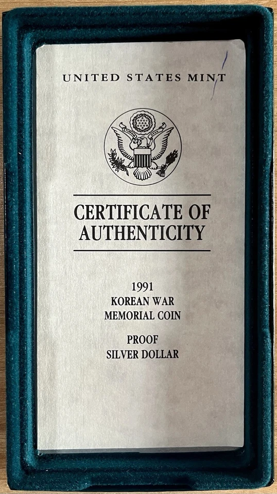 1991-P US Mint Korean War Memorial Proof Silver $1 Coin! OGP COA 🪙🔥 - Image 4 of 4