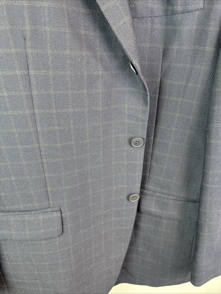 Blazer Brandini Para Hombres 44 Azul Marino Ventana Lana Deportes Abrigo Chaqueta Muesca Foto 3 de 4