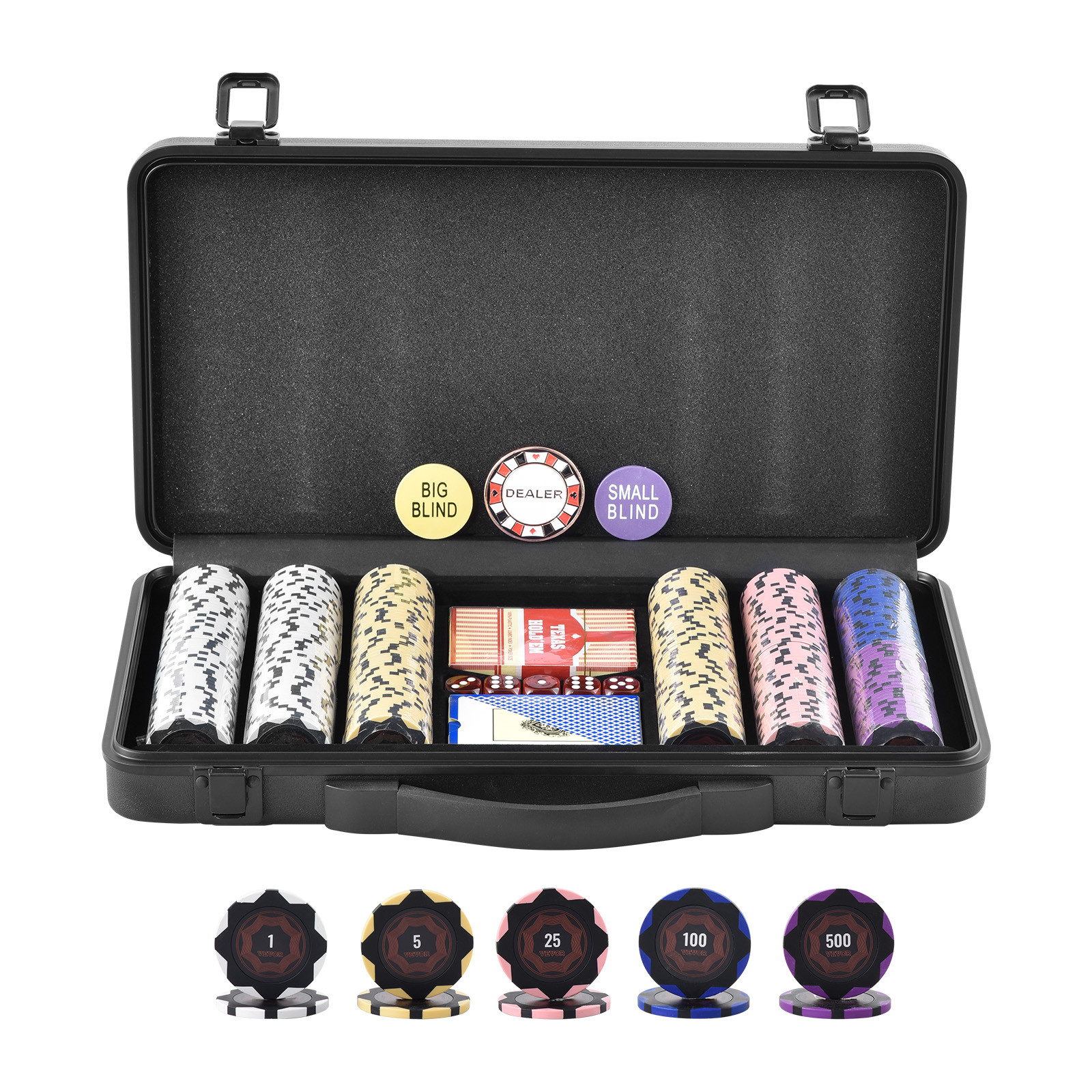 VEVOR 300-Piece Poker Chip Set with Case Texas Holdem Cards 14g Casino Chips