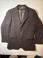 Vtg Harris Tweed Blazer Jacket Brown 100 Scottish Wool Hand Woven USA 70s L 