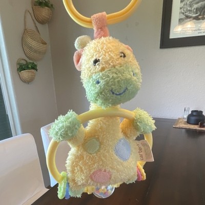 Carter's Plush Giraffe Baby Toy Yellow Green Pink Blue with Rattle & Rings