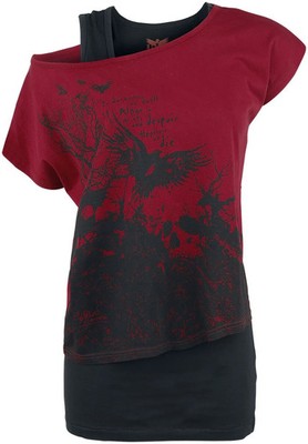 Black Premium by EMP Damen schwarz-rotes T-Shirt im Double-Layer-Look