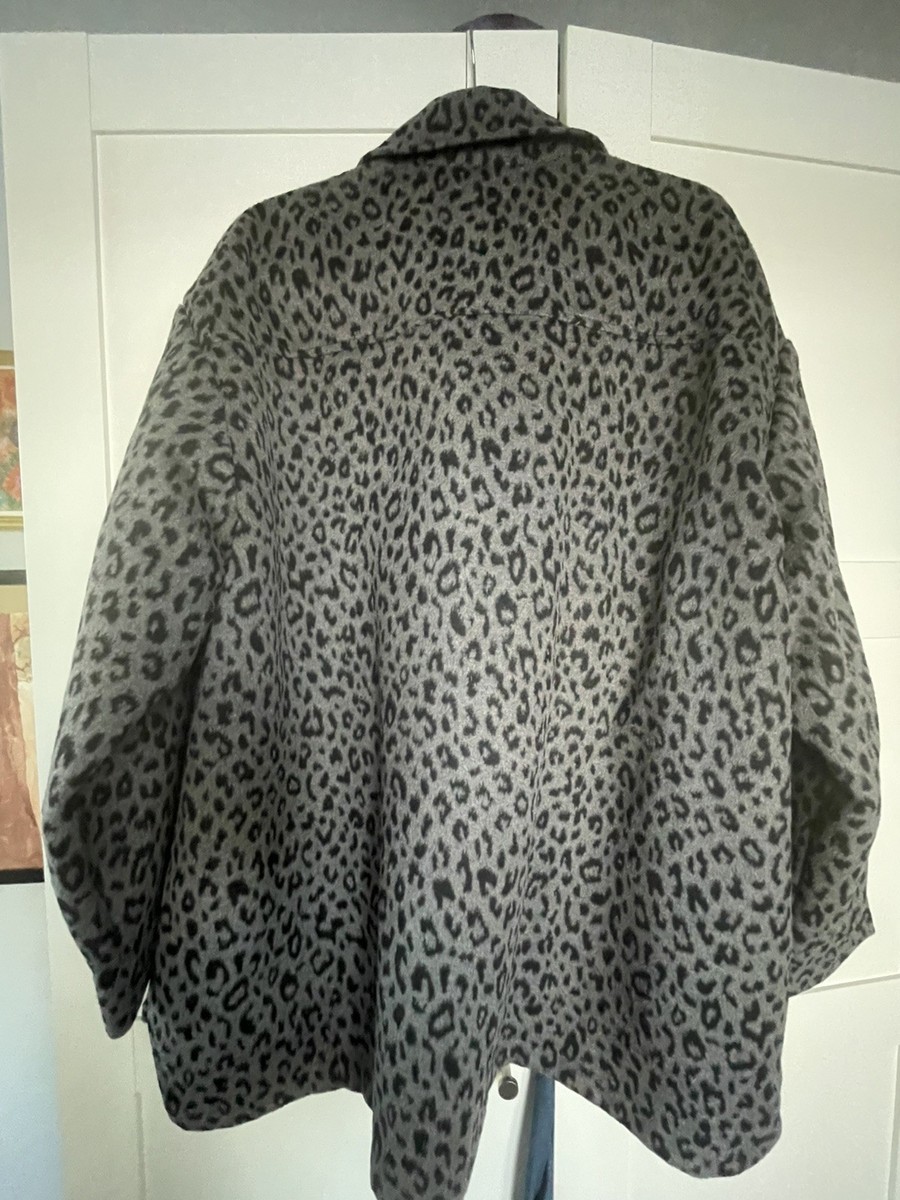 Gap Jacket shacket Leopard Print Recycled Wool Gray Coat XL