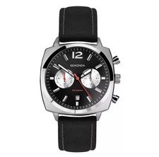 Sekonda Mens Chronograph Dated Pilot Airborne Black Leather Strap Watch 30028