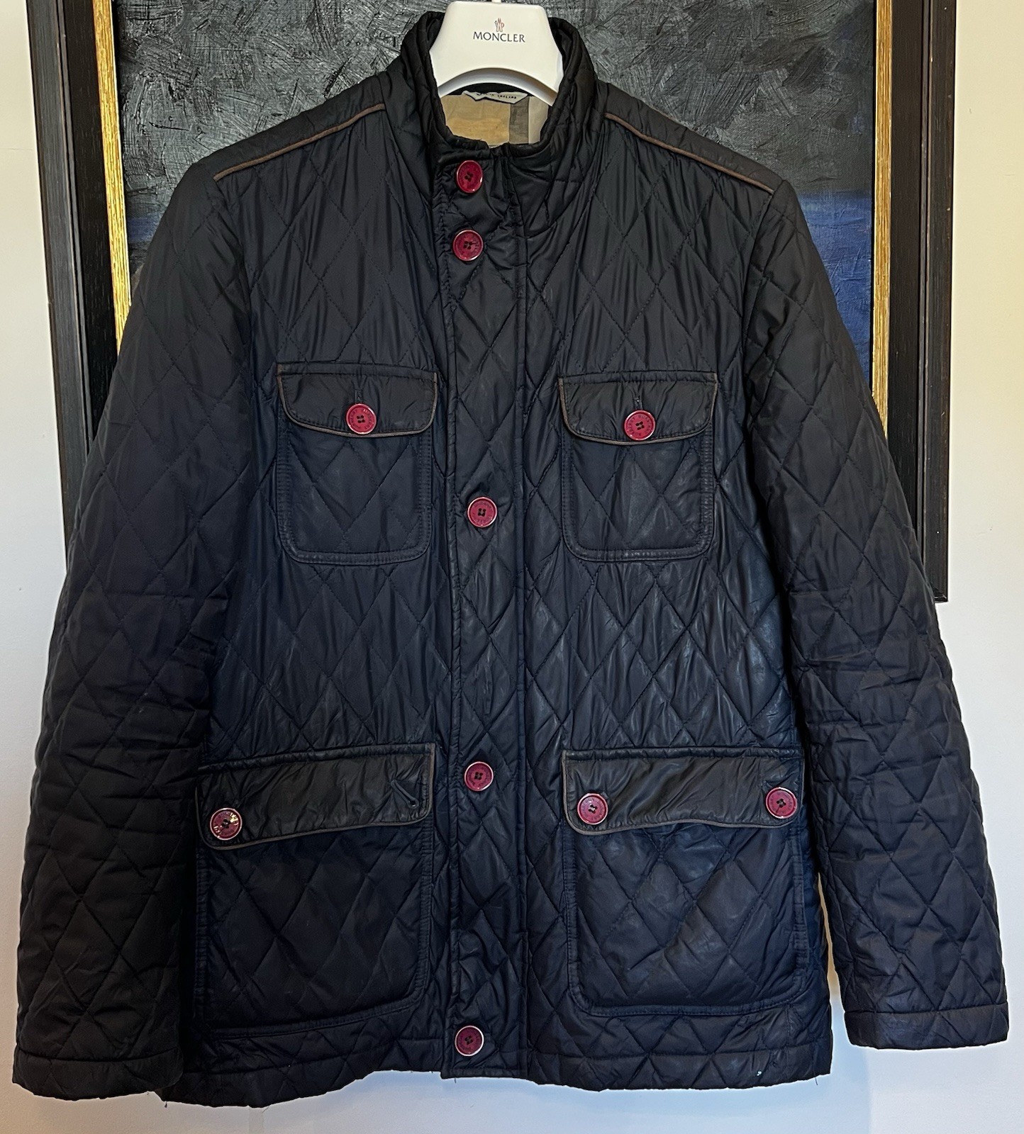 Burberry Men Diamond Quilted Field Jacket Blue Size M