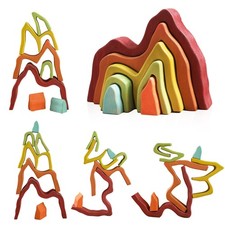 Wooden Rainbow Stacking Toy  House Bulding Block  Montessori Geometry Educa...