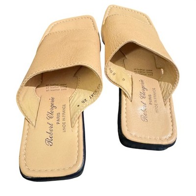 Robert Clergerie Paris Beige Leather Square Toe Slide Sandals Made in France 6