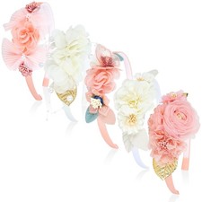 5 Pieces Pink Ivory Chiffon Flower Plasitc Headbands Floral Hair Bands Hoops ...