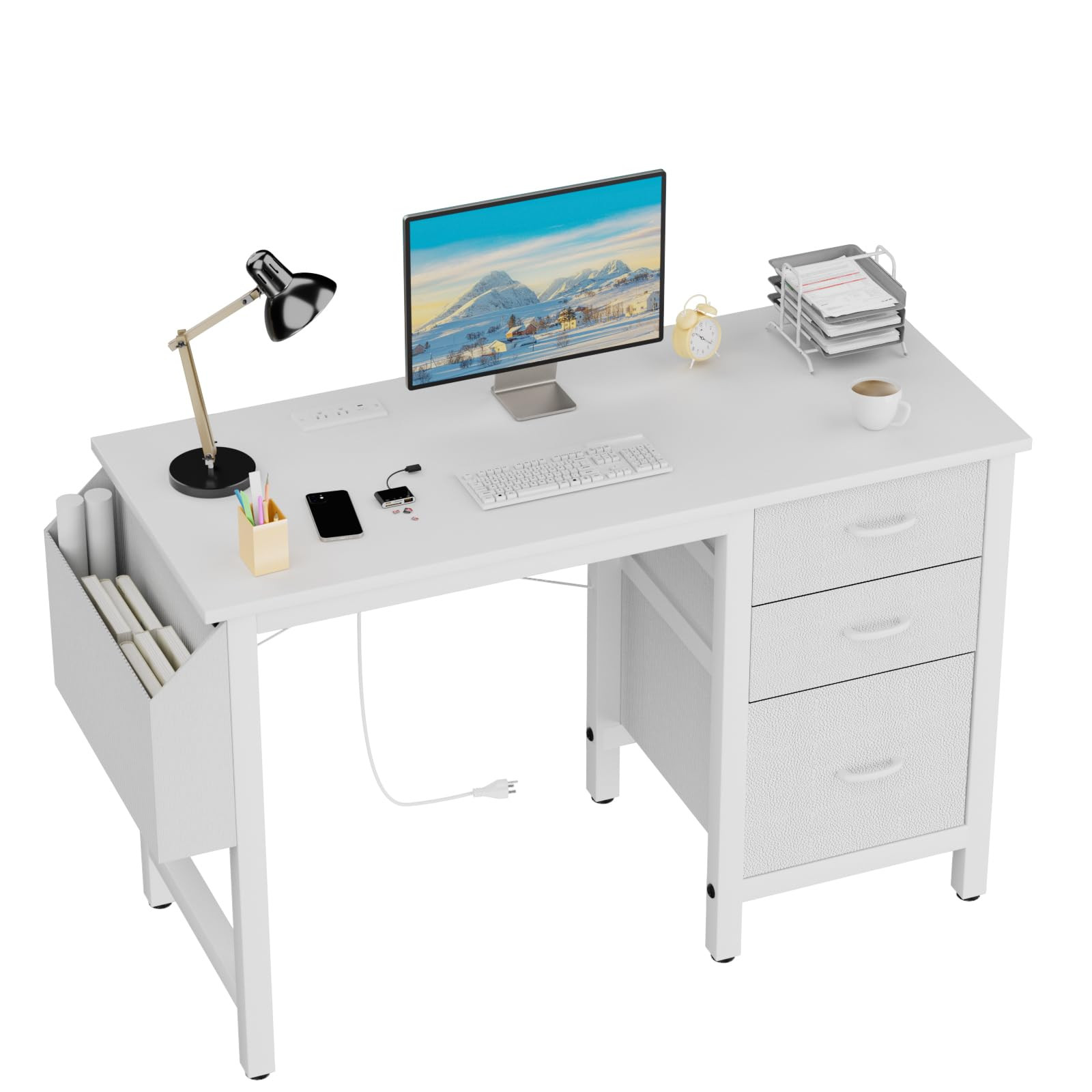 47-Inch Computer Desk with Drawers, Built-in Power Outlet, and Spacious Writing Surface for Home or Office Use-image