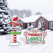 2PCS Grinch Christmas Yard Signs Outdoor Lawn Decor Whoville Garden Stakes